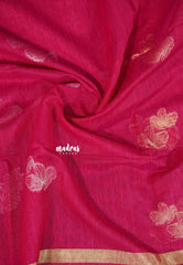 Raspberry Pink - 120 Count Premium Linen Saree with Tissue Border - Perfect for Office Wear