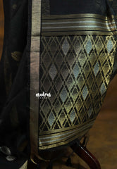 Jet Black - 120 Count Premium Linen Saree with Tissue Border - Perfect for Office Wear