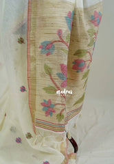Ivory Beige - 120 Count Premium Linen Saree with Jute Weaving Pallu - Perfect for Office Wear