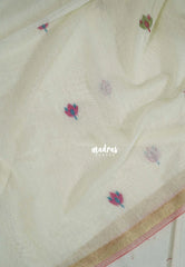 Ivory Beige - 120 Count Premium Linen Saree with Jute Weaving Pallu - Perfect for Office Wear