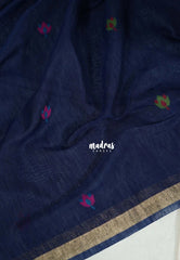 Midnight Blue - 120 Count Premium Linen Saree with Jute Weaving Pallu - Perfect for Office Wear