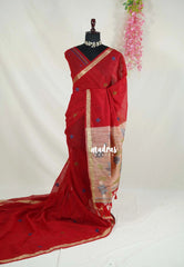 Spicy Red - 120 Count Premium Linen Saree with Jute Weaving Pallu - Perfect for Office Wear