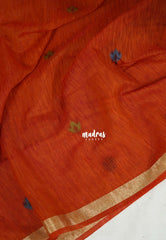 Rust Orange - 120 Count Premium Linen Saree with Jute Weaving Pallu - Perfect for Office Wear