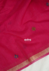 Fuchsia Pink - 120 Count Premium Linen Saree with Jute Weaving Pallu - Perfect for Office Wear