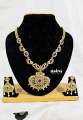 Premium 1 Gram Gold polish AD Stone Trendy Peacock Pendant Design Necklace with Earrings