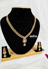 Premium 1 Gram Gold polish AD Stone Trendy Leaf Pattern Necklace with Earrings