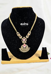 Premium 1 Gram Gold polish AD Stone Trendy Unique Pink Stone Pendant Necklace