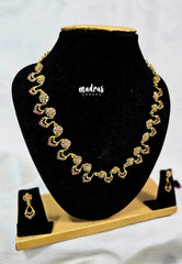 Premium 1 Gram Gold polish AD Stone Trendy Unique Design White and Red Stone Necklace with Earrings