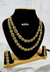 Premium 1 Gram Gold polish AD Stone Trendy Double Layer Necklace with Earrings
