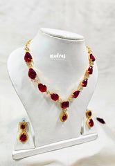 Premium 1 Gram Gold polish AD Stone Trendy Unique Design Red Stone Necklace with Earrings
