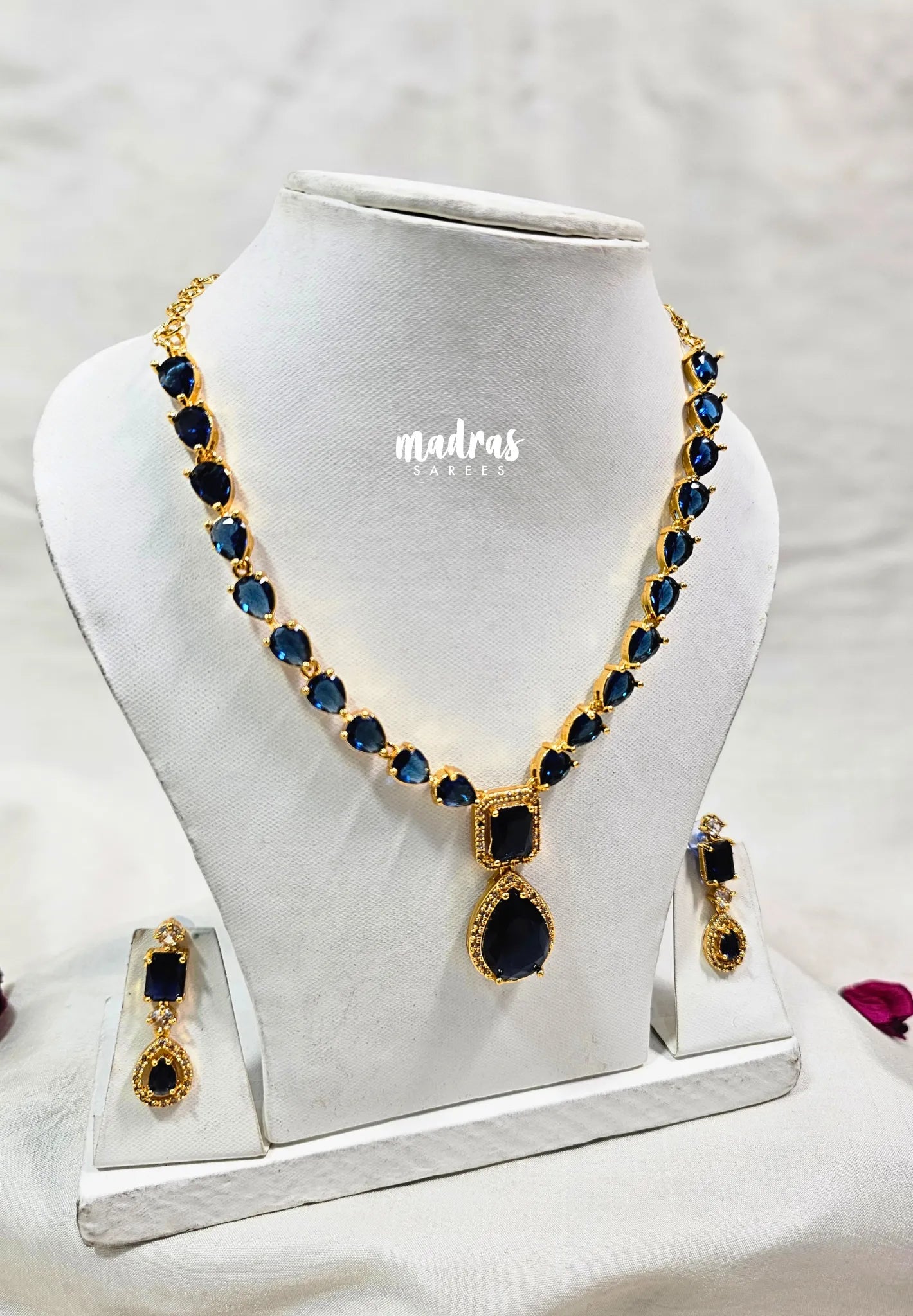 Premium 1 Gram Gold polish AD Stone Trendy Unique Design Midnight Blue ...