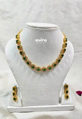 Premium 1 Gram Gold polish AD Stone Trendy Unique Design Green Stone Necklace with Earrings