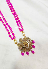 Premium 1 Gram Gold polish Trendy Layered Mala with Pink Beads and Lakshmi Pendant