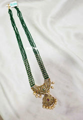 Premium 1 Gram Gold polish Trendy Stylish Crystal Layered Long Chain - Emerald Green