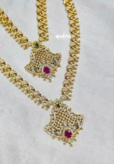 Premium 1 Gram Gold polish AD Stone Trendy Design Haram Set with Earrings