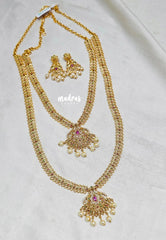 Premium 1 Gram Gold polish AD Stone Trendy Design Haram Set with Earrings