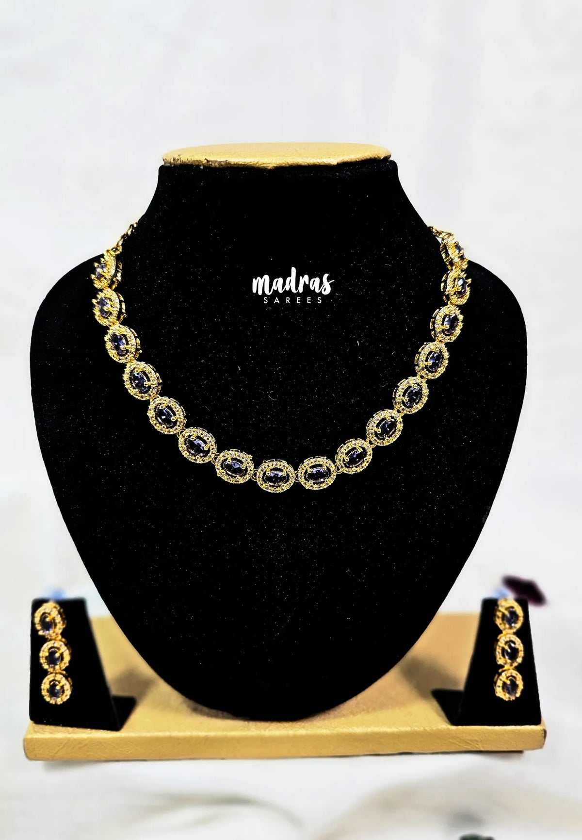 Premium 1 Gram Gold polish AD Stone Trendy Unique Design Purple Stone Necklace with Earrings