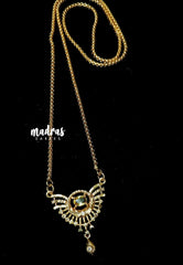 Premium 1 Gram Gold polish AD Stone Trendy Pendant with Yellowish Green Stone Long Chain