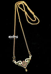 Premium 1 Gram Gold polish AD Stone Trendy Pendant with White,Pink and Green Stone Long Chain