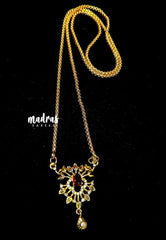 Premium 1 Gram Gold polish AD Stone Trendy Pendant with Ruby Red Stone Long Chain