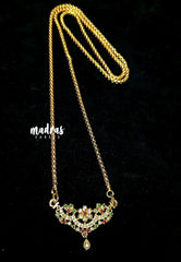 Premium 1 Gram Gold polish AD Stone Trendy Pendant with White,Pink and Green Stone Long Chain