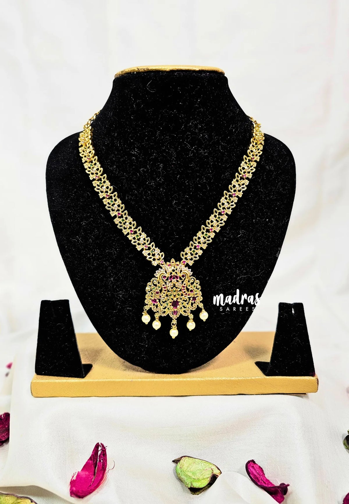 Premium 1 Gram Gold polish AD Stone Trendy New Design Peacock Pendent Necklace