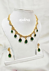 Premium 1 Gram Gold polish AD Stone Trendy Emerald Green Stone Necklace with Earrings