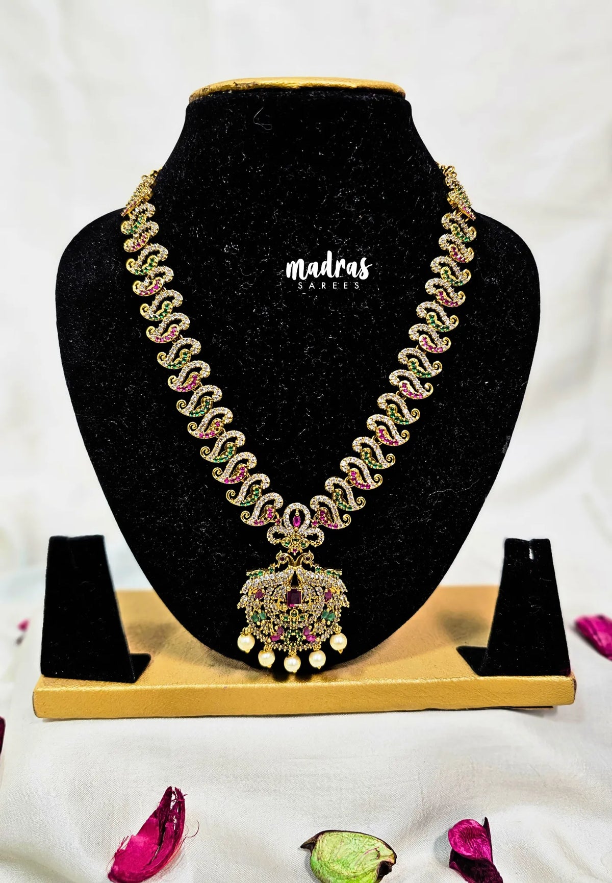 Premium 1 Gram Gold polish AD Stone Trendy New Design Peacock Pendent Necklace