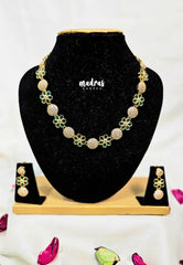 Premium 1 Gram Gold polish AD Stone Unique Green and White Stone Necklace with Earrings