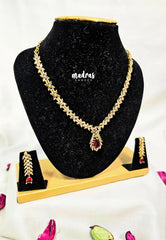 Premium 1 Gram Gold polish AD Stone Trendy Ruby Red Stone Necklace with Earrings