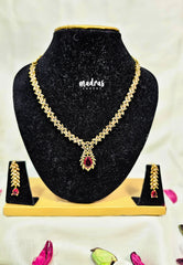 Premium 1 Gram Gold polish AD Stone Trendy Ruby Red Stone Necklace with Earrings