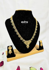 Premium 1 Gram Gold polish AD Stone Trendy Unique Design Lakshmi Pendant Necklace with Earrings