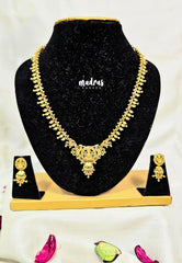 Premium 1 Gram Gold polish AD Stone Trendy Unique Design Lakshmi Pendant Necklace with Earrings