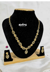 Premium 1 Gram Gold polish AD Stone Trendy New Style White Stone Necklace with Earrings