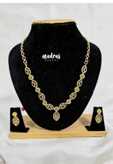 Premium 1 Gram Gold polish AD Stone Trendy New Style White Stone Necklace with Earrings