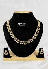 Premium 1 Gram Gold polish AD Stone Trendy Design White and Pink Stone Necklace with Earrings