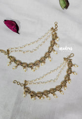 Premium 1 Gram Gold polish Trendy South Indian Ear Chain Mattal with Lotus Design