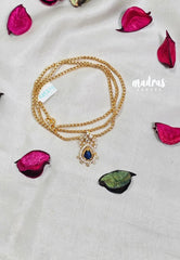 Premium 1 Gram Gold polish AD Stone Trendy Pendant with Midnight Blue Stone Long Chain