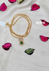 Premium 1 Gram Gold polish AD Stone Trendy Pendant with Emerald Green Stone Long Chain