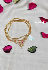 Premium 1 Gram Gold polish AD Stone Trendy Pendant with Green,Pink and White Rice Stone Long Chain