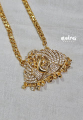 Premium 1 Gram Gold polish AD Stone Trendy 30" Long Chain White Stone Peacock Pendtant