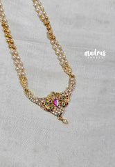 Premium 1 Gram Gold polish AD Stone Trendy Green,Pink and White Stone Pendtant Pearl Mala