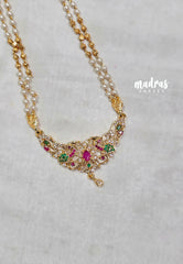 Premium 1 Gram Gold polish AD Stone Trendy Green,Pink and White Stone Pendtant Pearl Mala