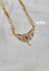 Premium 1 Gram Gold polish AD Stone Trendy Green,Pink and White Stone Pendtant Pearl Mala