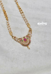Premium 1 Gram Gold polish AD Stone Trendy Green,Pink and White Stone Pendtant Pearl Mala