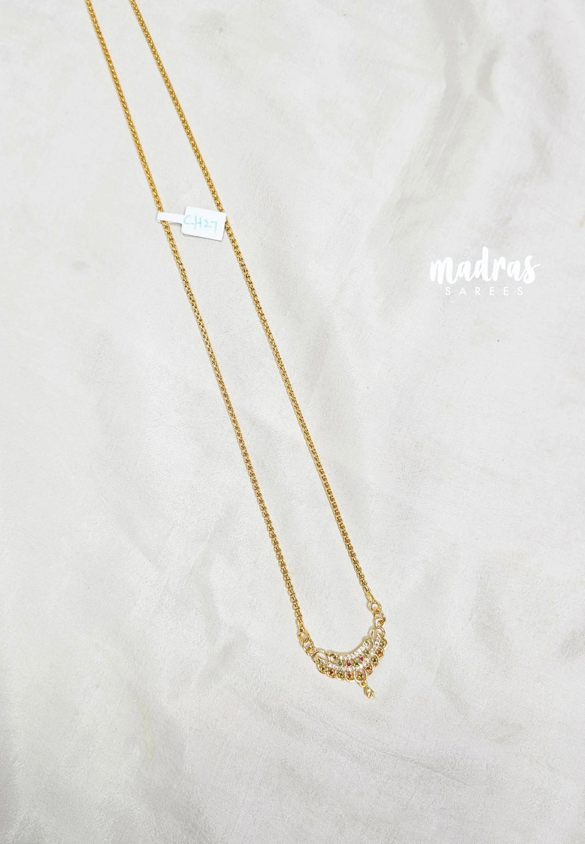 Premium 1 Gram Gold polish AD Stone Trendy Pendant with White,Pink and Green Stone Long Chain