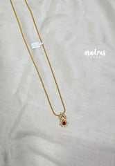 Premium 1 Gram Gold polish AD Stone Trendy Pendant with Ruby Pink Stone Long Chain