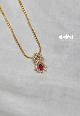 Premium 1 Gram Gold polish AD Stone Trendy Pendant with Ruby Pink Stone Long Chain