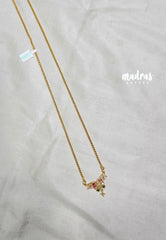 Premium 1 Gram Gold polish AD Stone Trendy Pendant with Green,Pink and White Rice Stone Long Chain