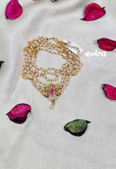 Premium 1 Gram Gold polish AD Stone Trendy Green,Pink and White Stone Pendtant Pearl Mala